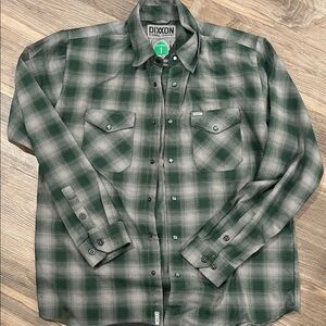 DIXXON Men's Dark Green and Gray Plaid Shirt